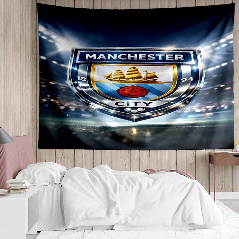 Manchester City Football Club Tapestry for Bedroom Aesthetic Classroom Tapestries Wall Hanging for Living Room Dorm Office,Ideal Creative Gift