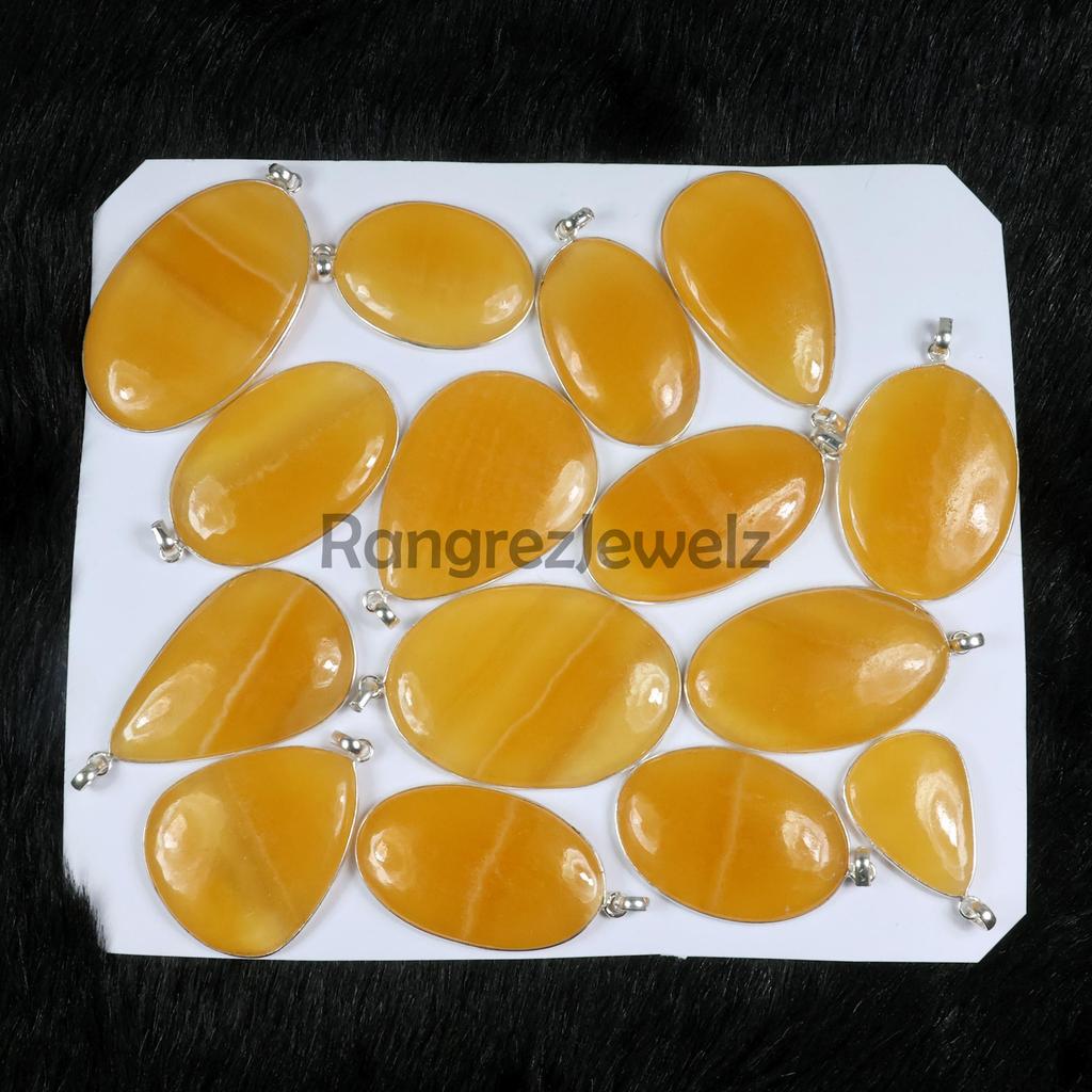 Yellow Calcite Pendant Sterling Silver Pendant Bezel Pendant Calcite Gemstone Pendant Handmade Pendant Calcite Jewelry Necklace Girls Pendant