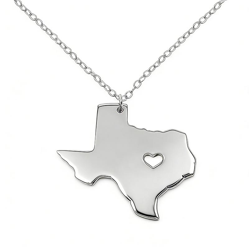 Trendy USA Texas Map Necklace Stainless Steel US State Map Pendant Necklaces For Women Men Jewelry серебряный