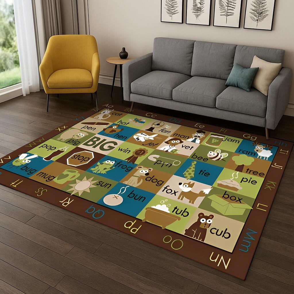 Kindheit Frühe Bildung Buchstaben Cartoon Spielteppich Teppich für Wohnzimmer Sofa Zuhause Schlafzimmer Fußmatte Dekor, Spielzimmer Rutschfeste Matte