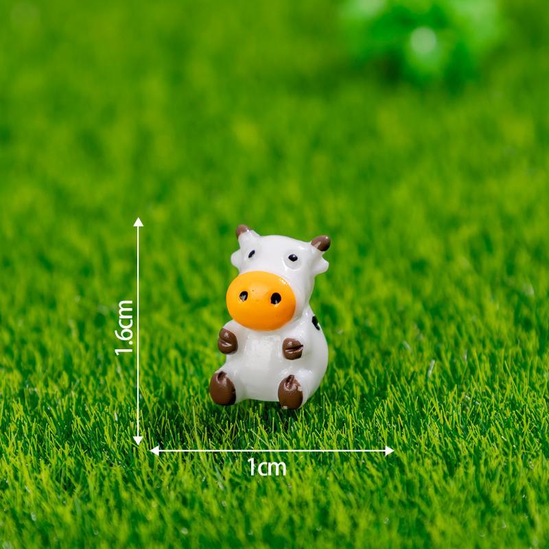 6Pcs Mini Resin Cow Figurine Set Lovely Mini Farm Animal Statue for Fairy Garden DIY Craft Home Desktop Decoration Gift