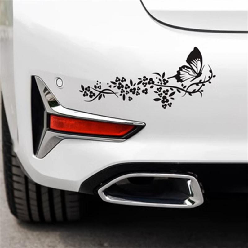 2~5PCS Flying Butterfly Flower Car Decal Water-resistant Car Door Window Sticker Decor High Stickiness Car-Styling Vinyl