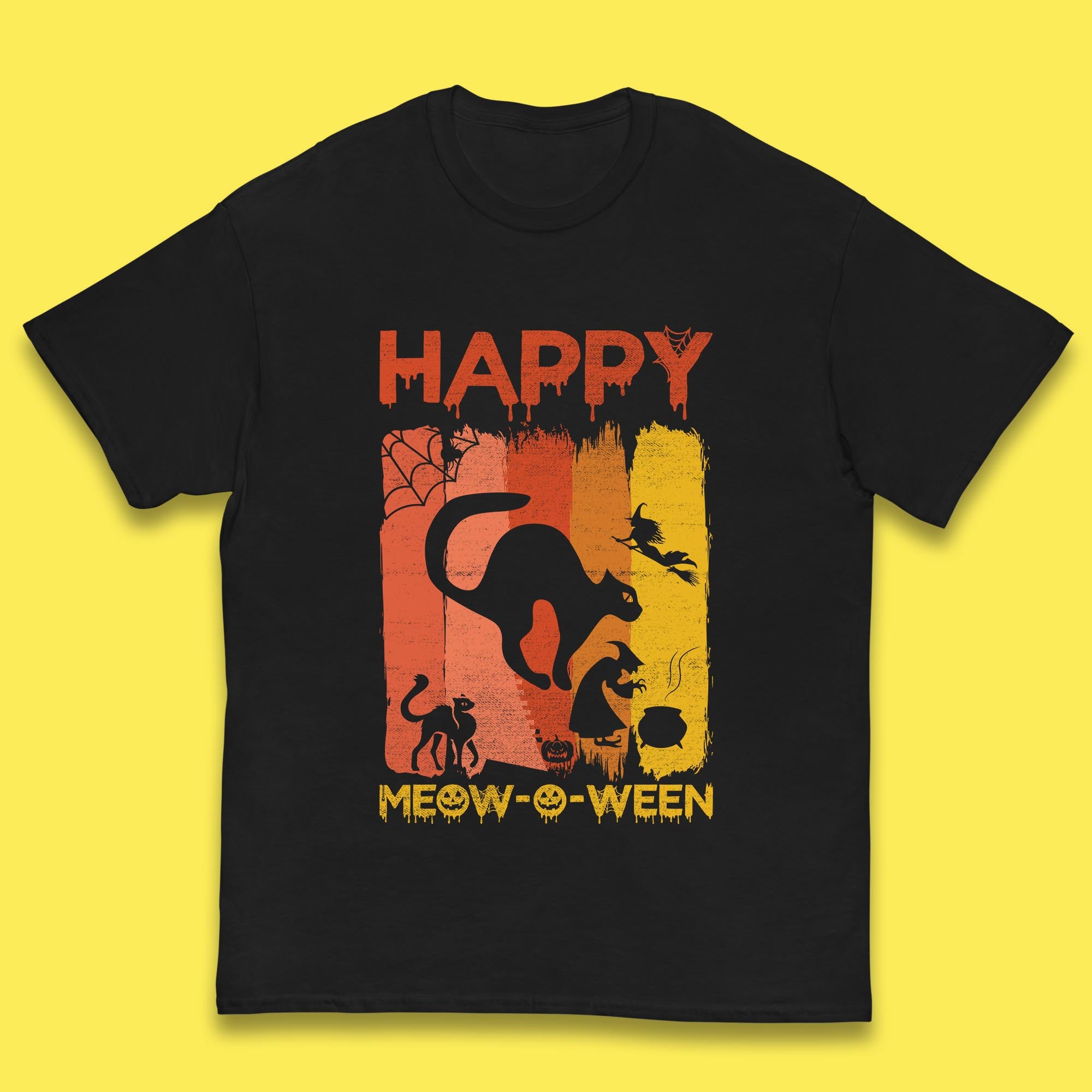 

Happy Meow-O-ween Funny Halloween Black Cat Scary Spooky Kids T Shirt 100