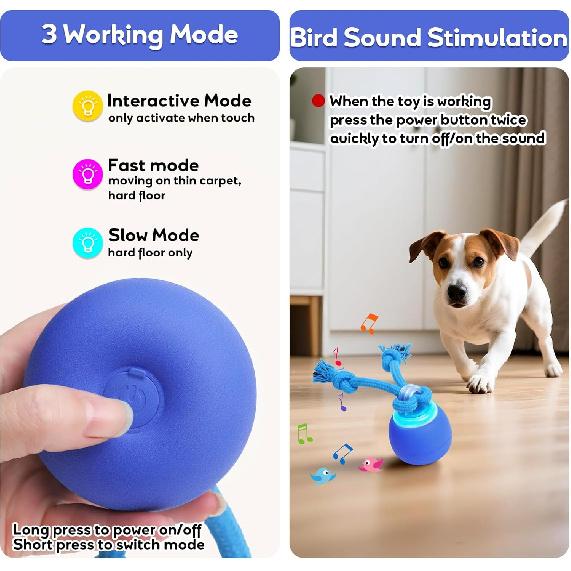 Interactive Dog Toys Touch Activated Bouncing & Jumping Dog Ball with Rope, Squeaky Doggie Toys To Keep Them Busy