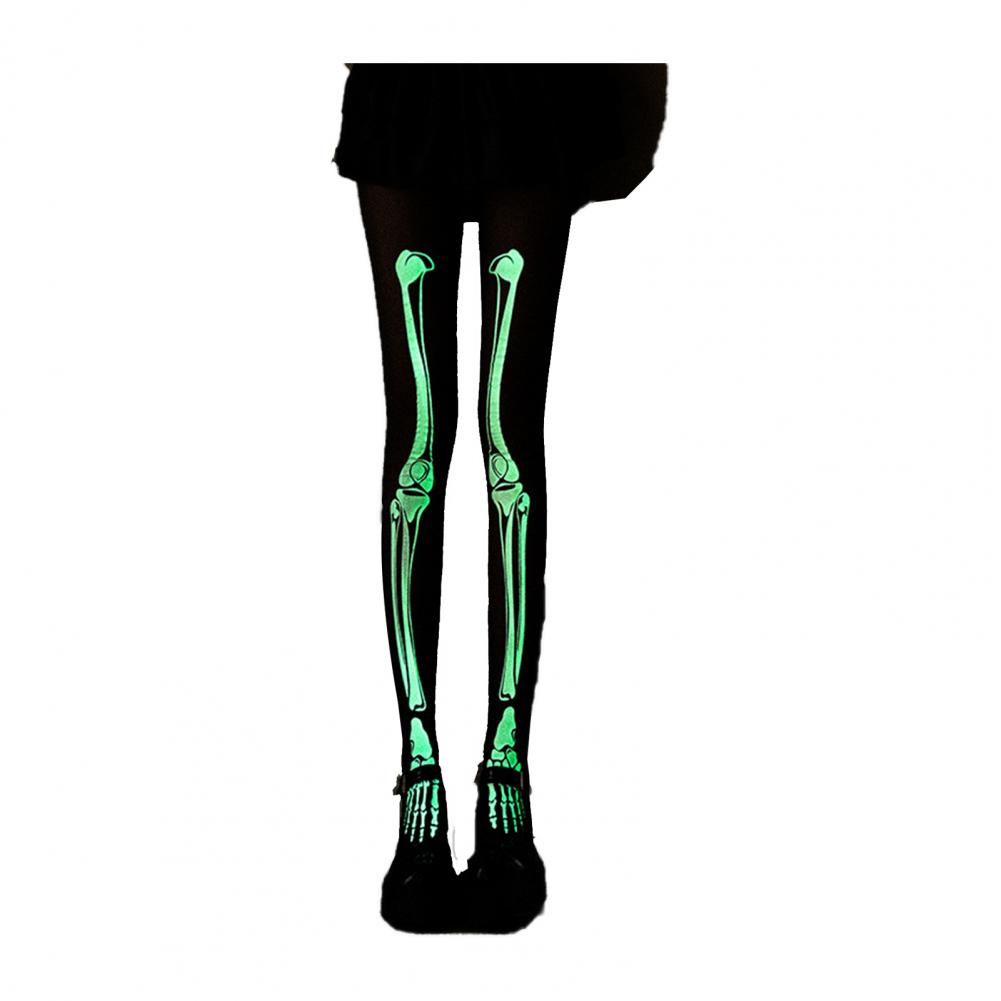Halloween Skeleton Women Pantyhose Ghost Leg Print Contrast Color Glow At Night Luminous Thin Mesh Terrifying Anti-slip Cosplay