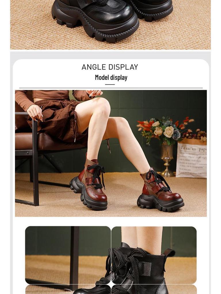 2025 Autumn/Winter Women's Genuine Leather Martin Ankle Boots - Thick & Soft-Soled, Comfortable, Stylish Cowhide Design