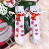 1 Pair Cartoon Magnet Hand-linking Socks Knitted Color Matching Christmas Style Elastic Anti-slip Warm No Odor Festive New Year Mid-tube Socks