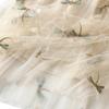 Elastic Qooth Midi Dragonfly Embroidery Tulle Skirt Fashion All Match Printed Tutu A-line Skirt For Women Clothing QT2366