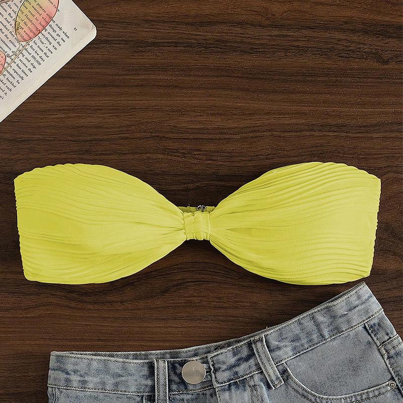 

2025 Купальник бикини без бретелек однотонный - Женский сексуальный универсальный купальный топ Extra Large жёлтый