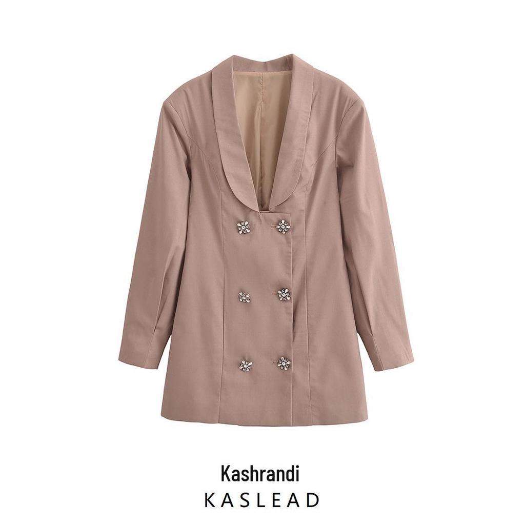 2025 Spring Women's European & American Double-Breasted Lapel Suit Dress