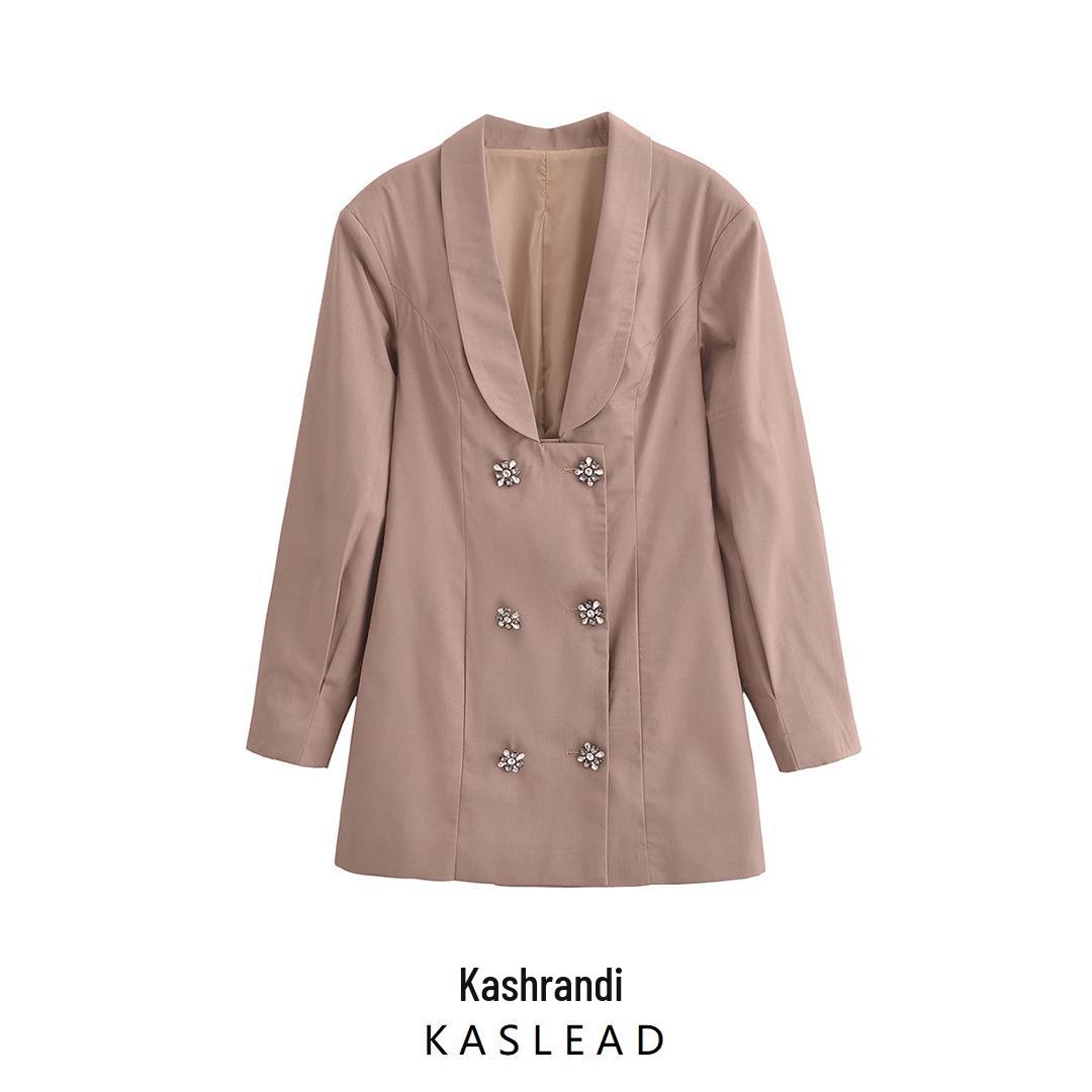 

2025 Spring Women s European & American Double-Breasted Lapel Suit Dress Small