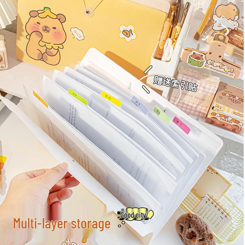 Capybara Accordion A4 Student File Bag - Large Capacity, Multi-Layer Document Organizer