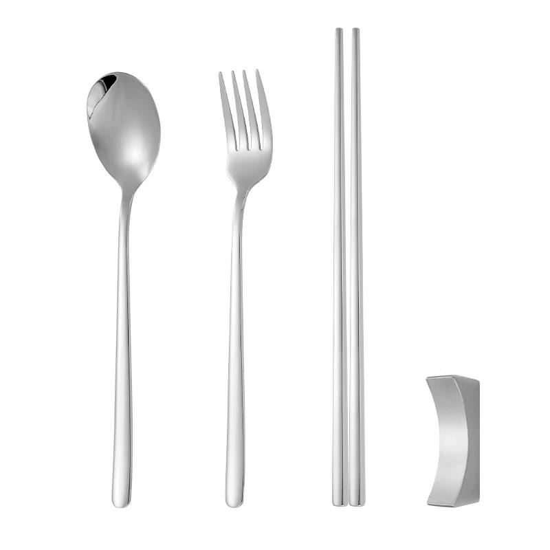 4Pcs 304 Stainless Steel Cutlery Set Sushi Sticks Dinner Spoons Set Dinnerware Korean Chopsticks Fork Spoon Flatware Set