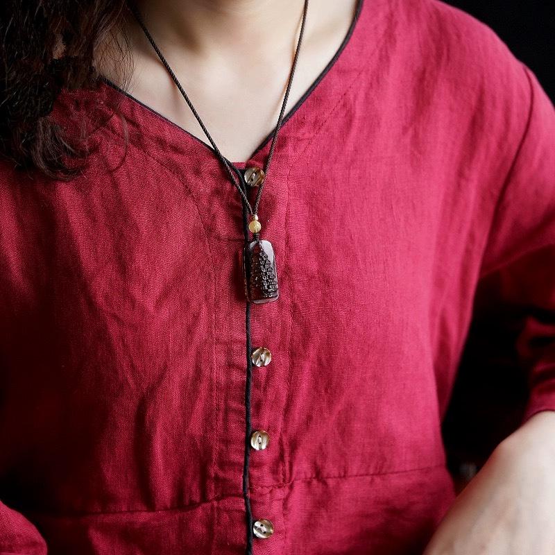 Natural Icy Obsidian Wenchang Tower Student Pendant Necklace