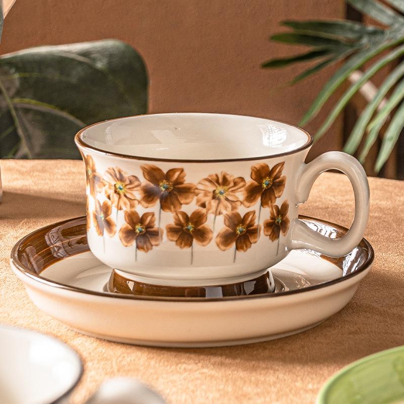 Høyverdig Retro Kaffekopp og Skålsett, Hjemmefrokostkopp, Ettermiddagstekopp, Latte, Vannkopp, Suvenir