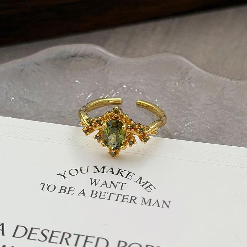 Medieval Vintage French Colored Treasure Zircon Light Luxury High-End Open Ring Niche Design Ring Woman