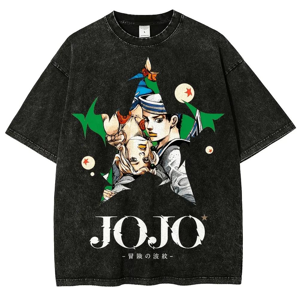 

Аниме Футболка JoJo s Bizarre Adventure Мужская Женская Одежда Харадзюку Стирка Оверсайз Футболка Летняя С Коротким Рукавом Хлопковая Футболка Топы S чёрный