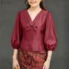 ZANZEA Women Casual V-Neck Solid Color Summer 3/4 Sleeve Blouse