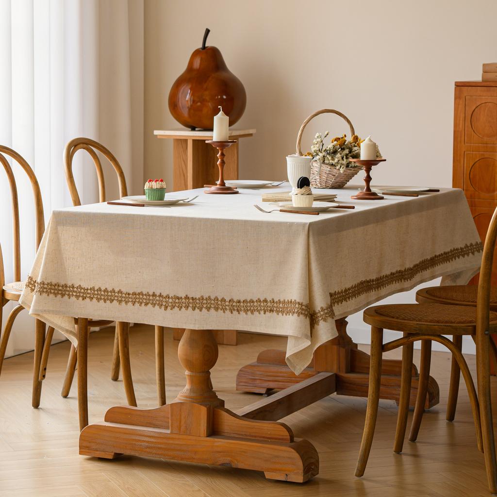 Cotton Linen Tablecloth,Rectangle Tassel,Jute Rope Lace Dust-Proof Table Cover,For Wedding Home Party Dining Banquet Decoration