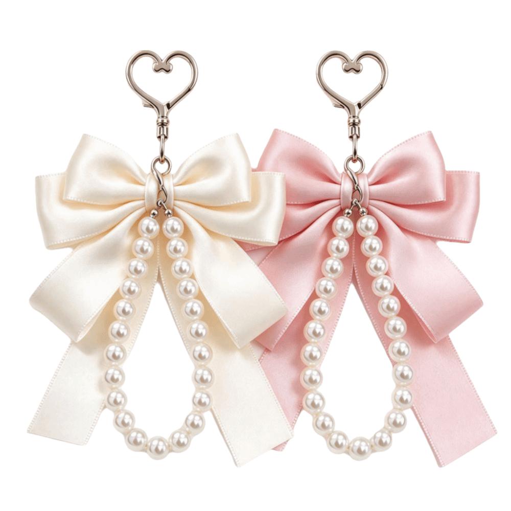 Simulation Pearl Bow Knot Keychain Key Ring Bag Charm Keychain Girly Decorative Keychain Gift Use