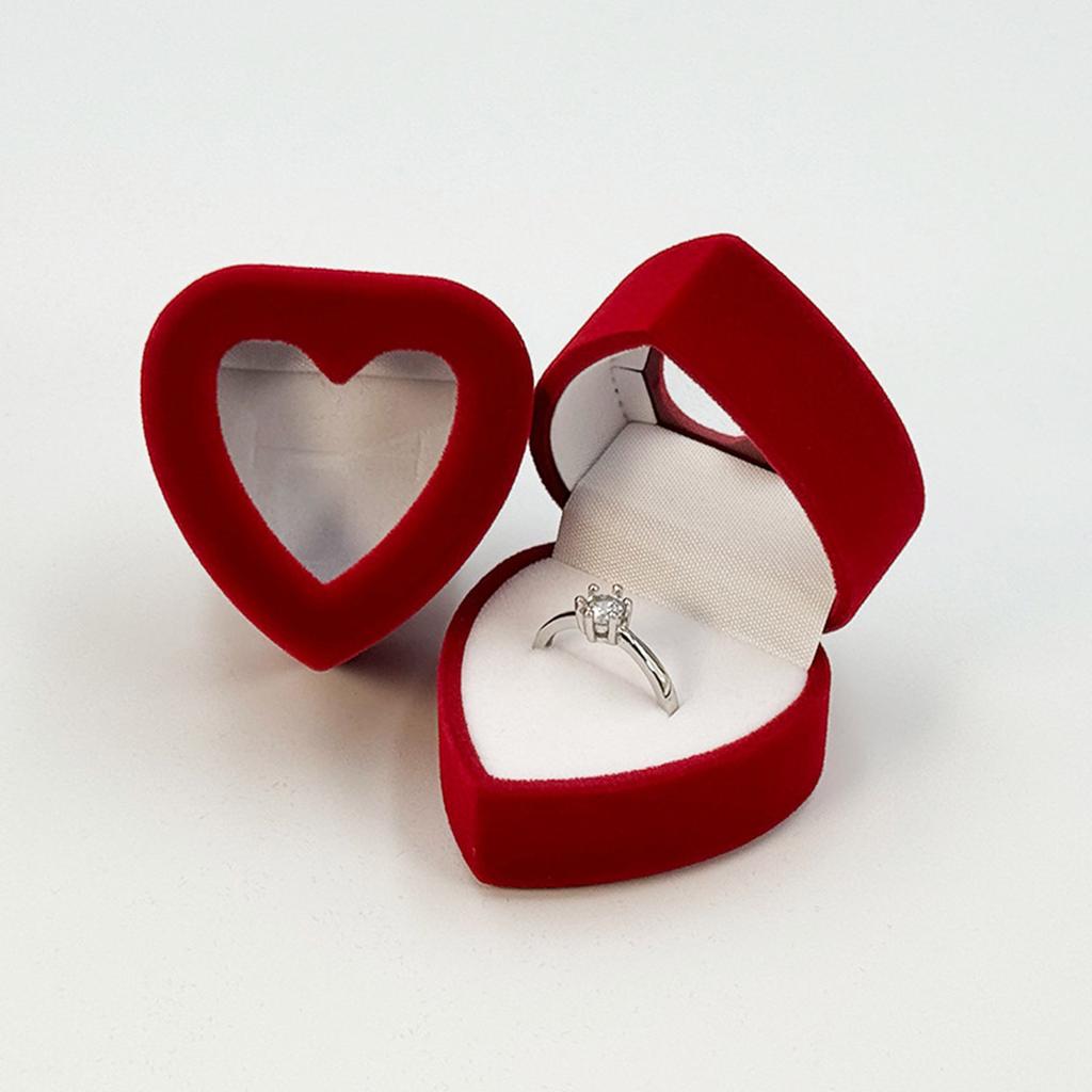 Fashionable Romance Heart Shape Flocking Rings Case Wedding Proposal Jewelry Gifts Box Storage Solution Organizers