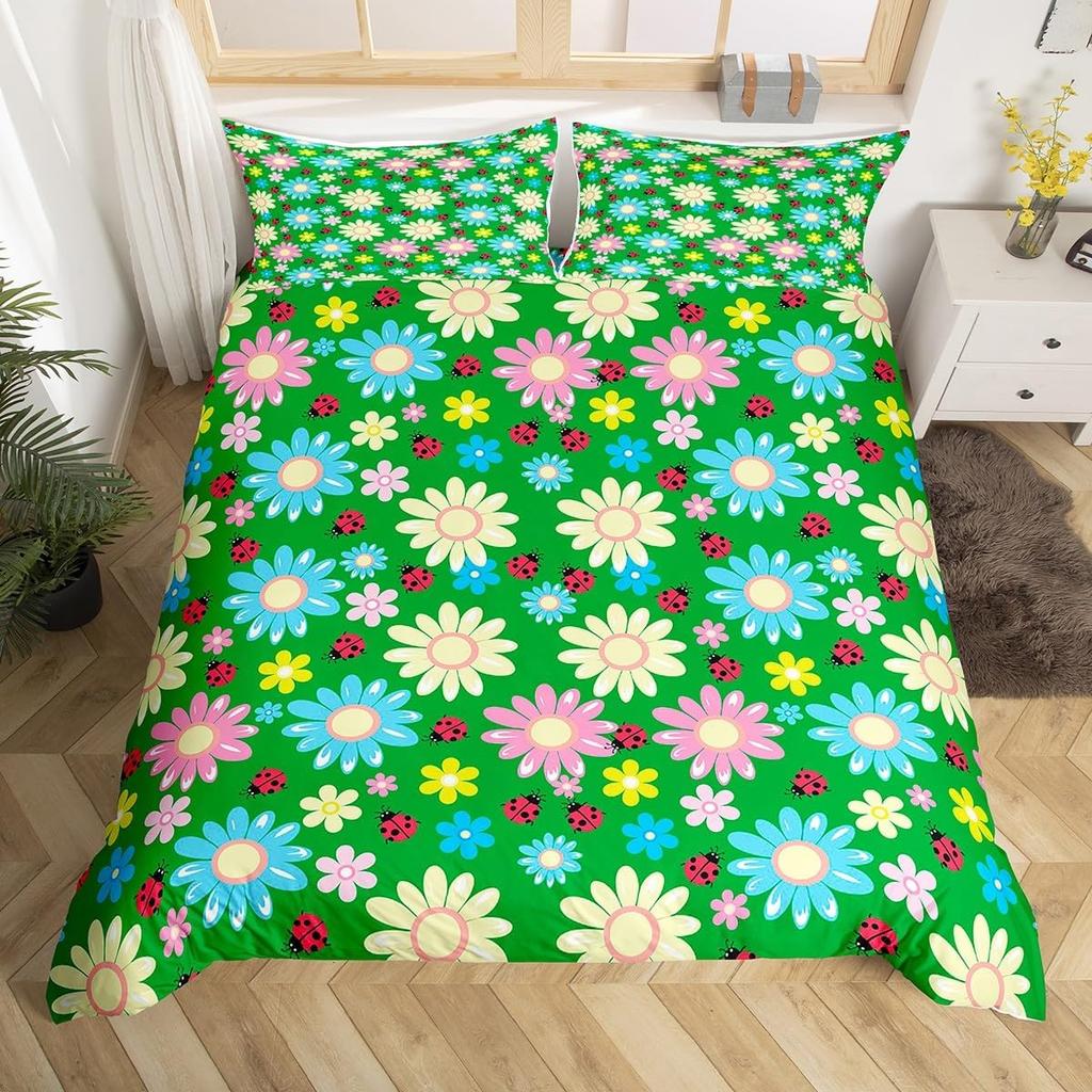 70er Jahre Retro Hippie Bettwäsche Set Groovy Blumen Bettbezug Full Queen für Erwachsene Teenager Boho Vintage Psychedelisch Floral Bettbezug