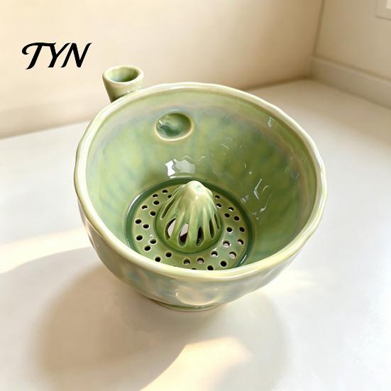 Ceramic Fruit Washing Bowl Berry with Detachable Juicing Cone &Drain Rack,Self Rinsing Drainage Basket for Produce Kitchen Countertop, Multifunctional