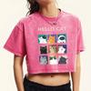 Hello Nine Space Cartoon Cat Prints Women Washed Crop T-Shirt Soft Casual T Shirts Summer Cotton Tops Short Sleeve