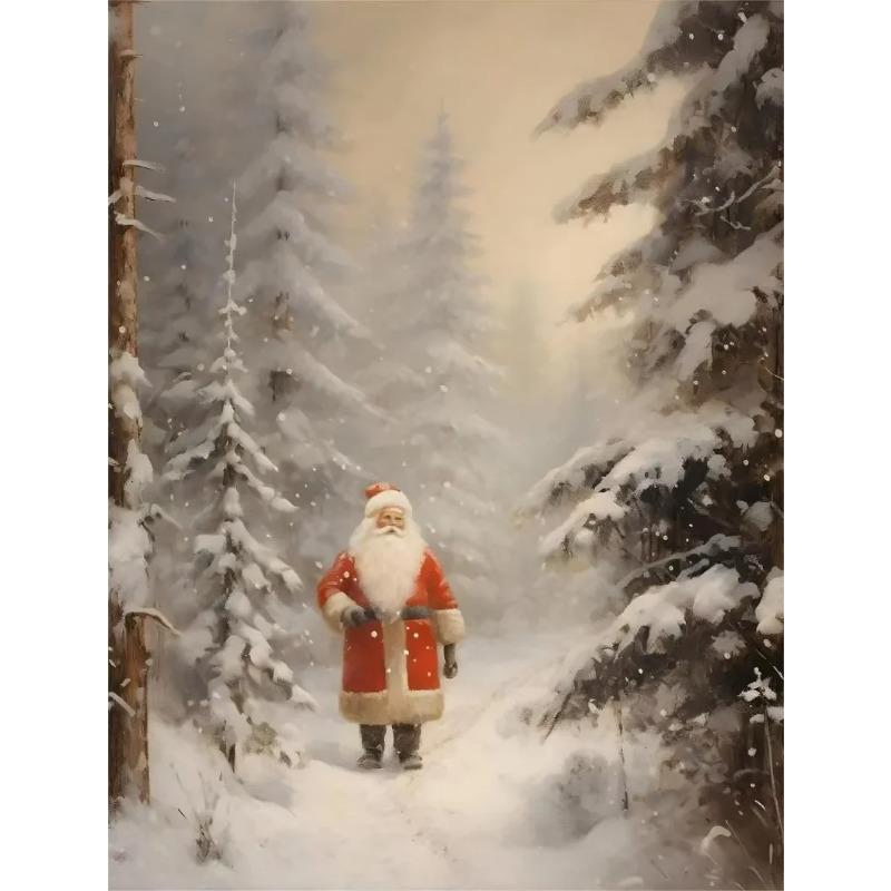 Retro Weihnachts-Wandkunst Leinwandbild Winter Weihnachtsmann Elch Schneemann Baum Geschenke Heimdekoration