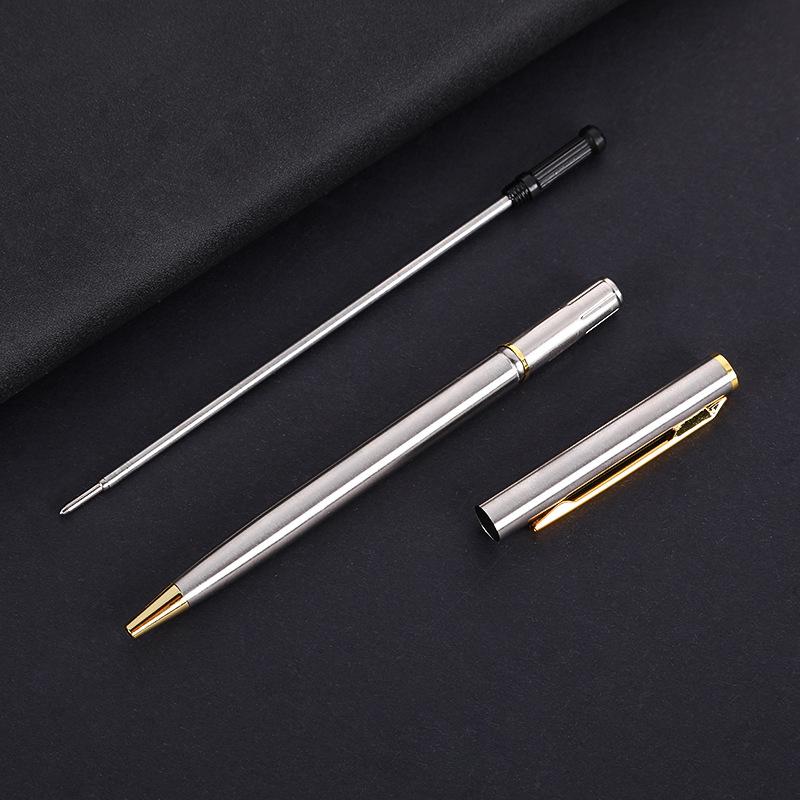 1pen+10 Refills Metal Ballpoint Pen with Refills for School Office Stainless Steel Material Rotating Stationery Supplies Pens