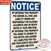Notice Entering This Property You Assume All Risk Tin Sign Funny Warning Metal Sign for Home Bathroom Kitchen Garage Wall Decor