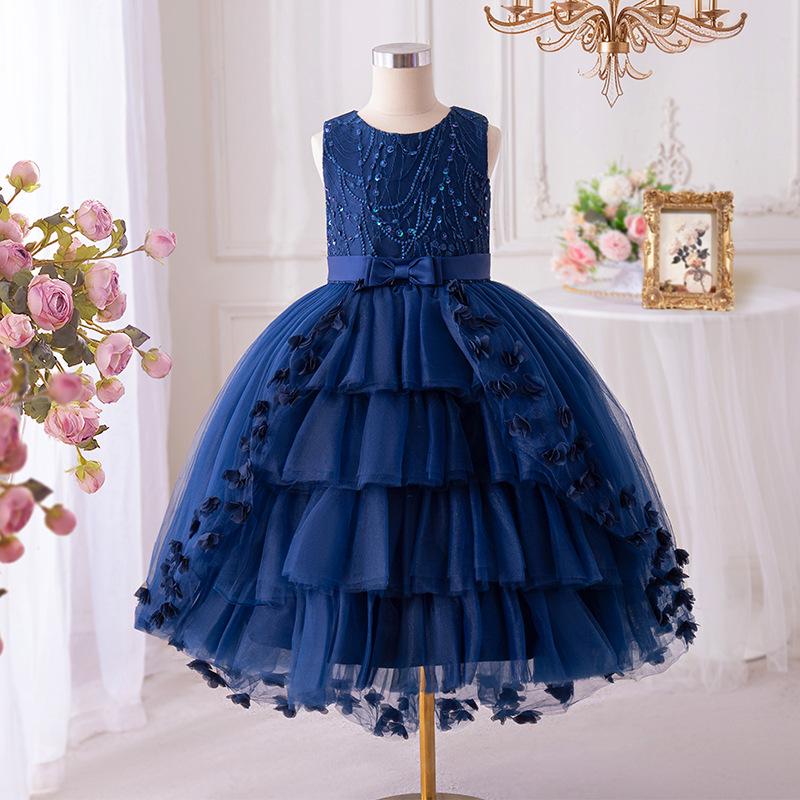New Puffy Bridesmaid Girl's Dress with Layered Butterfly Design - Princess Evening Gown for Weddings or Festivals