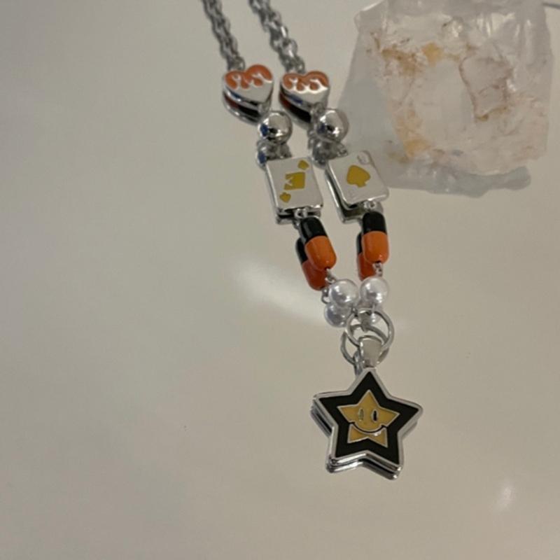 Y2K Heart Star Bead Pendant Necklace for Women Fashion Egirl Punk Grunge Clavicle Chain Fashion Valentines Day Gifts