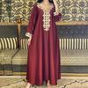 Ramadan Muslim Gold Embroidery Dresses Abayas Dubai Casual Kaftan Robe Ethnic Costumes with Long Sleeve for Womens