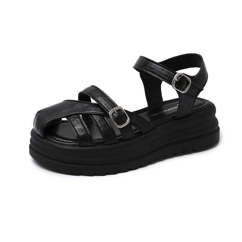 

Real soft leather bag head sandals women s summer new platform versatile shoes with skirts 35 чорний