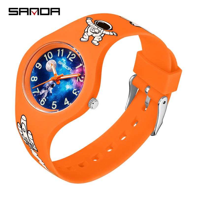 Sanda Kids’ Trendy Astronaut Graffiti Watch – Luminous, Waterproof, Fashionable Sports Timepiece
