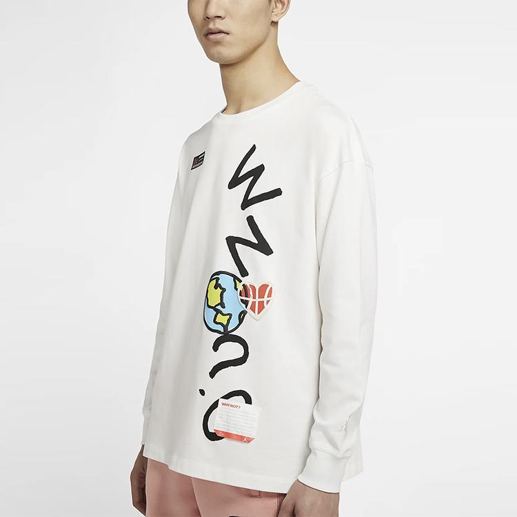 Jordan Alphabet Print Crew Neck Long Sleeve T-Shirt Men Tops White CW4262-100