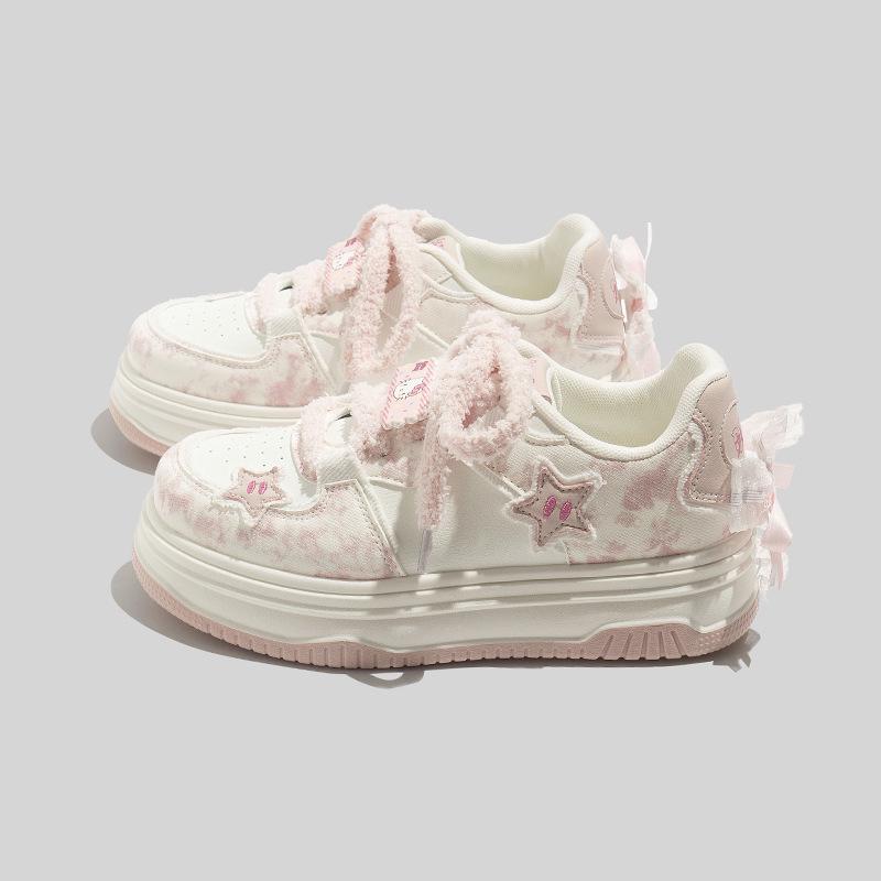 Stilvolle Damen-Sneaker Weiß Low-Top: Vielseitige Frühlingsmode mit dicken Sohlen