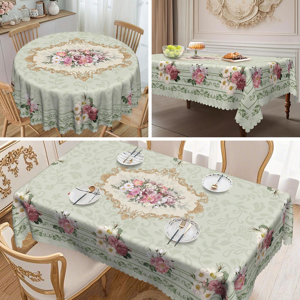 

1 шт. Скатерть на тему весенней розы, Винтажный деревенский стиль, Дизайн с узором цветущей розы round tablecloth-152x152cm