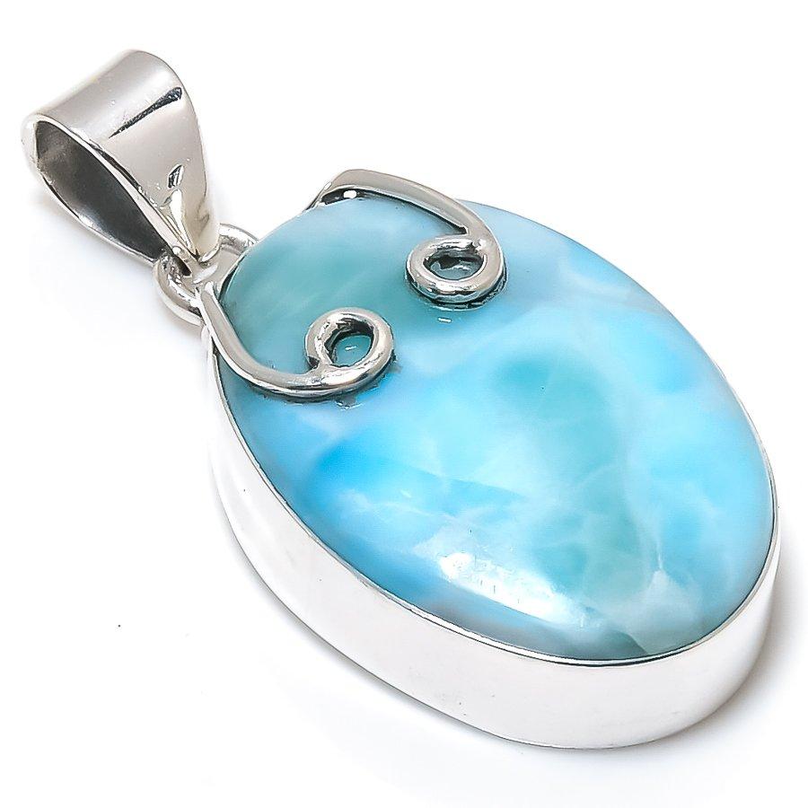 Natural Republic Larimar Gemstone 925 Solid Sterling Silver Pendant 1.75" L4D96