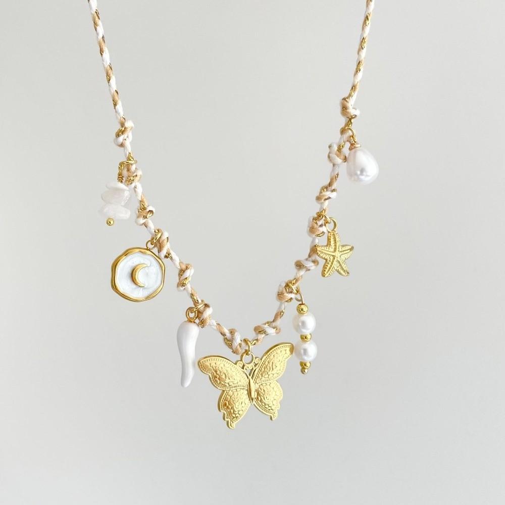 Turtle Knotting Rope Chain Necklace Boho Charm Pearl Pendant Necklace Conch Shell Necklace  Gifts