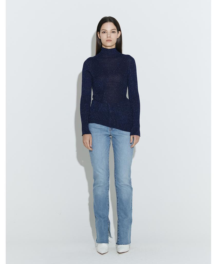 Chaenyuyog V Unbalanced Knit Top [Blue]