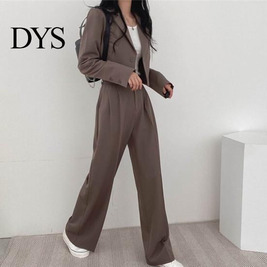 Lady Wide Leg Trousers 2 Pcs/Set Women Coat Pants Set Lapel Single-breasted Cardigan Long Sleeve Jacket High Waist Straight Formal Commute Outfit