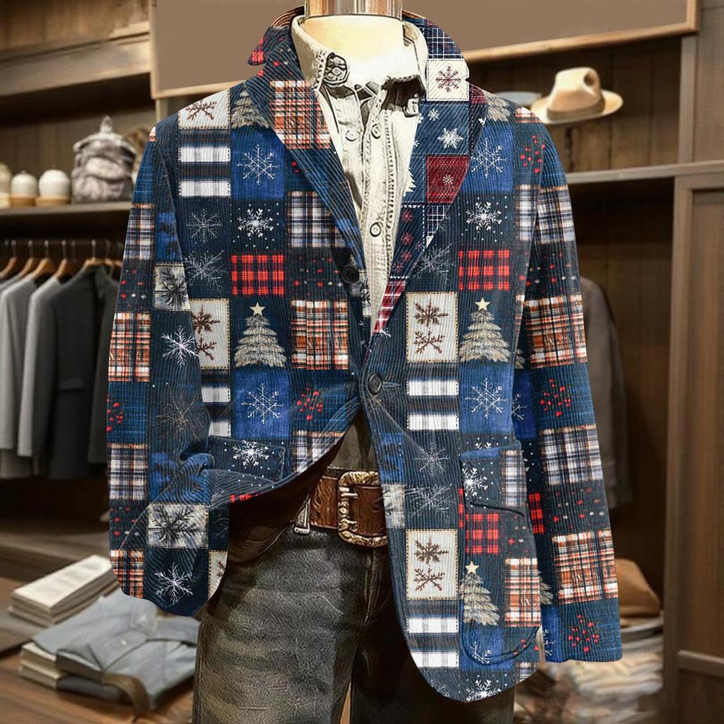 Men's Ugly Christmas Corduroy Warm Pocket Suit Jacket Cardigan Men's Casual Suit