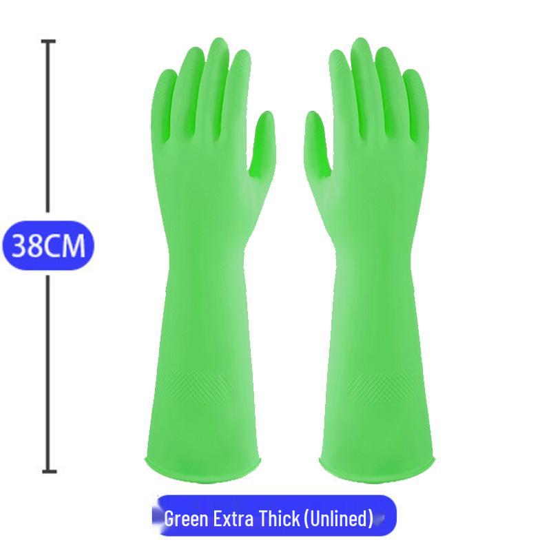 

38cm Extra Thick Green Rubber Cleaning Gloves - Women s Wear-Resistant Latex for Dishwashing Medium зелений