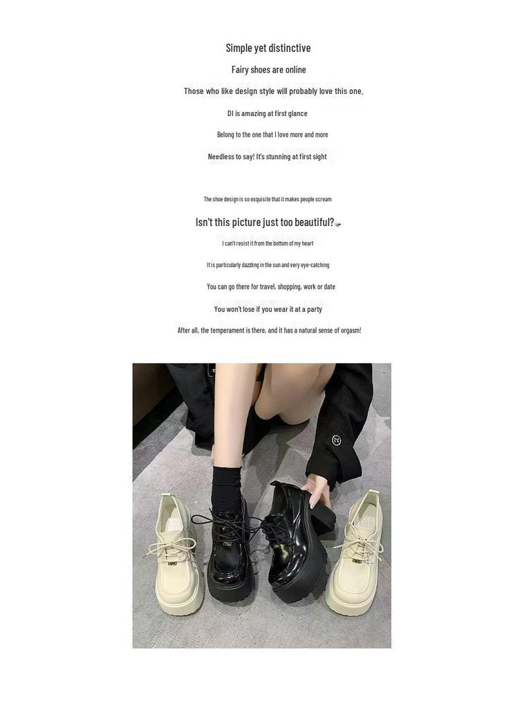 2025 Spring Women's Mary Jane High Heels: New Fashion Platform Chunky Lace-Up Leather Dress Shoes