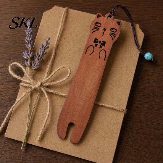 Cat Shaped Bookmark Wooden Cartoon Bookmarks for Book Lovers, Natural Wood Marker, Cute Literary Kitten Art Craft Bookmark, Vintage Gift Women
