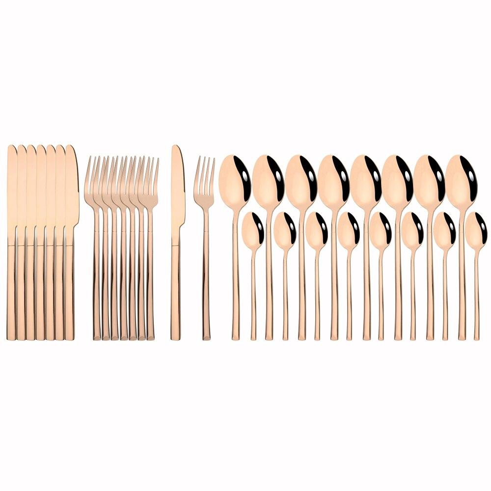 32Pcs Black Gold Cutlery Set Knife Forks Coffee Spoons Dinnerware Set Stainless Steel Tableware Western Kitchen Silverware Set