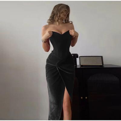 Sexy Samt Kleid Frauen 2025 Liebsten Lace Up Schlanke Vordere Split Hüfte Paket Kleider Weibliche Frühling Sommer Mode Elegante Dame kleider