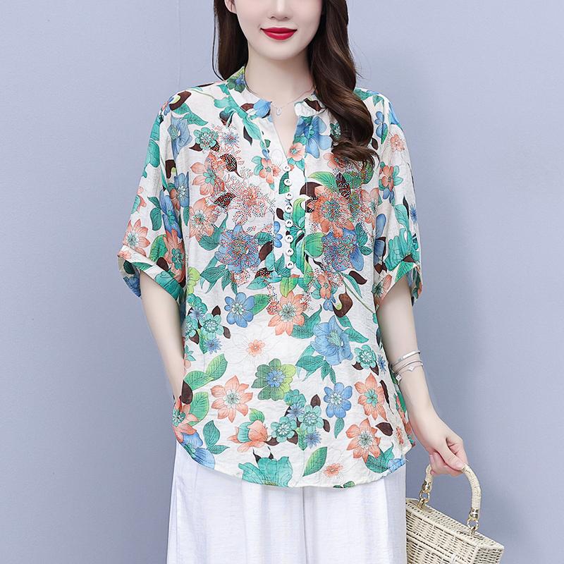 

Блузки и рубашки Рубашка с v-образным вырезом и средними рукавами двух цветов L-5XL